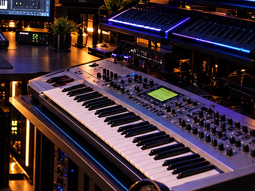 Synthesizer und Rack auf der rechten Seite